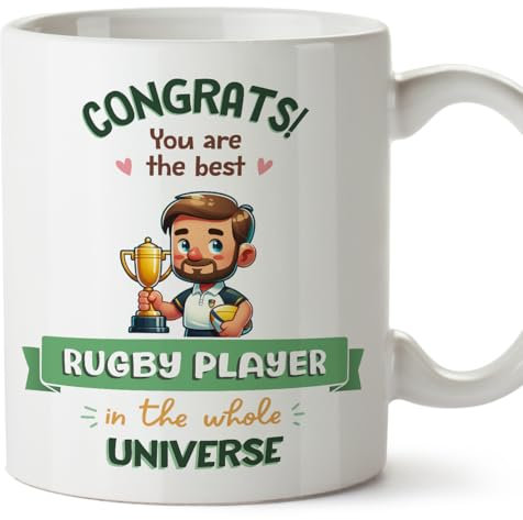 MUGFFINS Rugby Player Man Mug - in English - Best in Universe Trophy - Funny Gift for Colleagues - Ceramic 11oz Mug