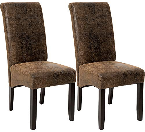 tectake® 2er Set Stühle, Kunstleder Stuhl mit hoher Rückenlehne, ergonomische Form, perfekt für den Esstisch, als Esszimmerstühle, Küchenstühle oder im Wohnzimmer - antikbraun
