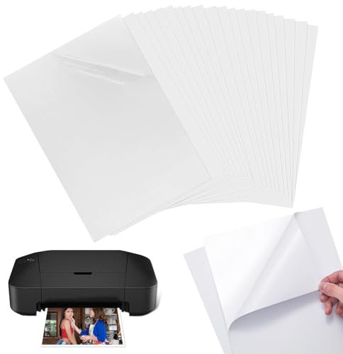 20 hojas de vinilo A4 autoadhesivas, papel adhesivo para impresión, papel de impresora, lámina de vinilo transparente autoadhesiva para impresoras de inyección de tinta e impresoras láser
