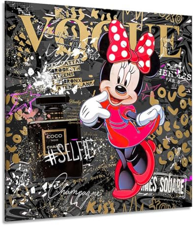 Kunstgestalten24 | Leinwandbild Minnie Vogue Pop Art Comic Leinwandbild | Mouse Leinwand | Comic Wandbild | Kunstdruck | Wanddeko | Street Art | Gemälde | Comic Bilder | Wandbild Minnie Maus Leinwand