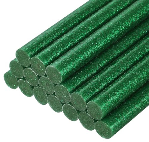 sourcing map 16pcs Mini Hot Glue Gun Sticks 7mm x 100mm Small Glue Sticks for Glue Gun, Glitter Dark Green