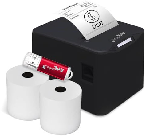INTGRALTPV -8370 Thermodrucker für Belege/Tickets, 80 mm – Port/Anschluss: USB, RJ11 – Selbstschneidend – Windows, Linux, Mac – Extra Rolle und USB-Stick mit Treibern – POS (Schwarz)