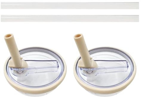 2Pcs Leakproof Lids Replacement for Stanley Cup 40oz, Clear Lids with Straw No Spill Replacement Fit for Stanley Quencher Cup Accessories (Cream White)