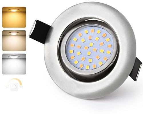 GeyouLux LED Einbaustrahler 230V IP44, 6W Dimmbar Deckenspots, Einbauleuchten 65-75mm, 45° Schwenkbar 3000K Warmweiß 4000K Neutralweiß 6500K Kaltweiß Ultra Flach Nickel Einbauspots für Badezimmer