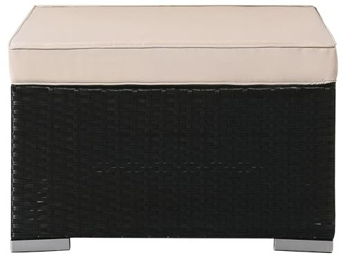 Arebos Poly-Rattan Gartenlounge Hocker | Inkl. Sitzkissen | Schwarz | Wetterbeständiger Garten-Hocker | 75 x 75 x 45 cm