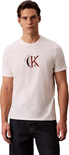Calvin Klein Herren T-Shirt Kurzarm Graphic mit Rundhalsausschnitt, Weiß (White Greige), 2XL