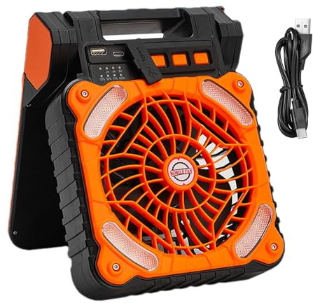 ETUCYNG Ventiladores solares para exterior, panel de ventilador solar, con temporizador de linterna LED, 4 ajustes de velocidad, acondicionador portátil para pesca, picnic, jardinería