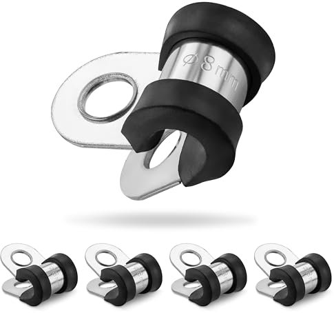 Poppstar 5x Fascette fermatubo a P in acciaio inox, campo di serraggio 8 mm, larghezza banda 20 mm, con profilo in gomma