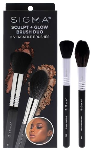 Sculpt Plus Glow Brush Duo by SIGMA for Women - 2 Pc Small Contour Brush - F05, Spotlight Duster Brush - F37