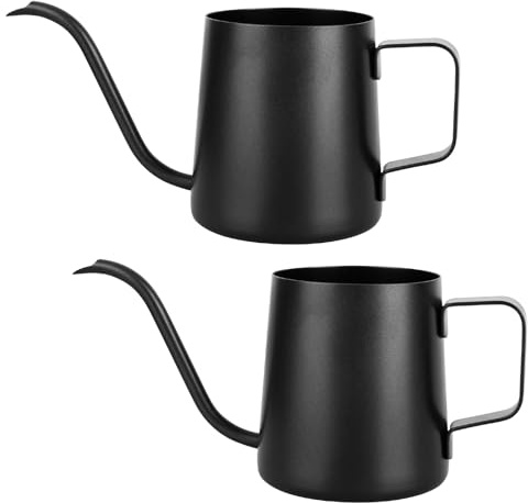 XTDMJ 2 regaderas negras de 350 ml, pequeñas plantas de interior, mini regadera, acero inoxidable, caño largo, regadera de jardín para plantas de interior, suculentas