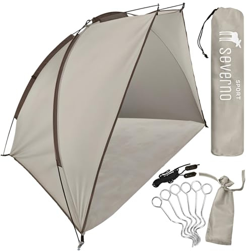 SEVERNO Strandzelt Gran Canaria, 220x120x120 cm, Sonnenschutz & Windschutz, Leicht mit Tragetasche, Grau