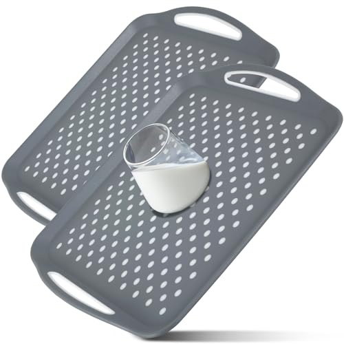 BAODBF 2 bandejas grandes para servir 45 × 32 × 4,5 cm, bandeja de plástico con asa, superficie de goma antideslizante en la parte inferior, bandeja para servir, bandeja antideslizante, bandeja de