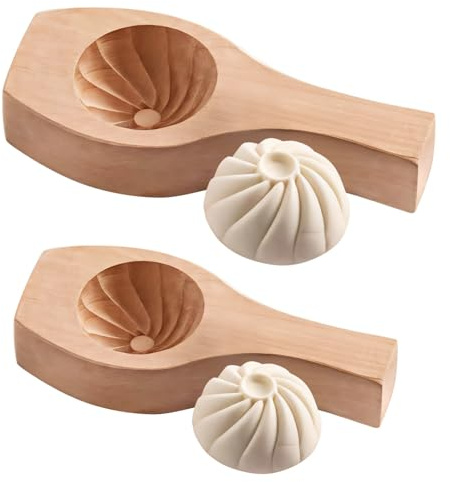 Lot de 2 moules Baozi en bois, petits et grands, faits à la main, pour façonner parfaitement les petits pains cuits à la vapeur dans votre cuisine