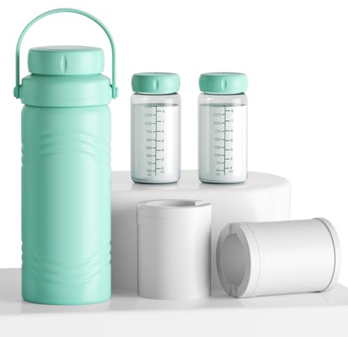 Portable Breast Milk Cooler Bottle, Rapid-cooling Breast Milk, Cooling for 24H Compact Design Travel Breastmilk Cooler 17oz Breastmilk Storage Bottles with 2pcs Inner Bottles, Breastfeeding Essentials