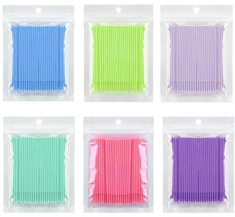 600Pcs Micro Brushes, Disposable Eyelash Extension Brushes for Makeup, Micro Applicator Brush Mascara Wands Brush for Eyebrow Lip Makeup, Nail Art, Dental Care (6 Colors)