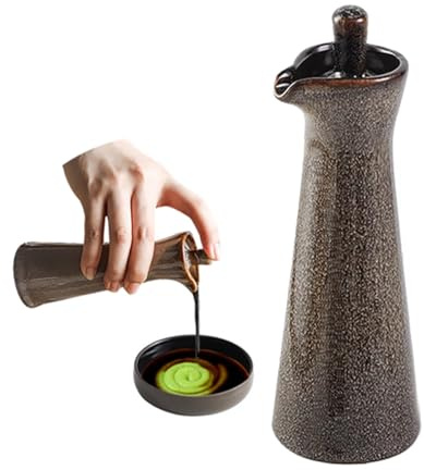 Mqdzfui Ceramic Oil Dispenser, 120ml Blue Glazed Bottle, Kitchen Sauce Container with Pour Spout, Dishwasher Safe (Gray black)