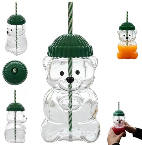 2025 New Bear Straw Cup,Cute Bear Plastic Cups with Lids and Straws,Cute Christmas Clear Bear Cups Plastic Mug for Coffee Beer Wine Cocktail Drinks Glassware,for Christmas Party