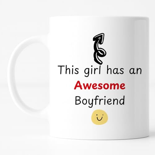 Custom Moments Valentine’s Day Gift for Girlfriend from Boyfriend – Funny Coffee Mug, Cute Anniversary Present, “This Girl Has an Awesome Boyfriend”, Valentine’s Day Gift Ideas for Her