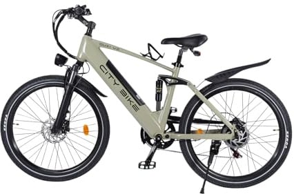 OUXI V2 E-Bike 26 Zoll Elektrofahrrad Herren Damen, 250W Motor 60Nm, 36V 10.4Ah Akku, Hydraulische Scheibenbremsen, Vollfederung, Trekking E-Mountainbike, bis 25km/h Stadtrad Pedelec (Grün)
