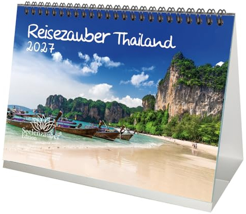 Reisezauber Thailand DIN A5 Tischkalender für 2027 Bangkok Reise Strand Meer Stadt Land Uraub Strand - Seelenzauber