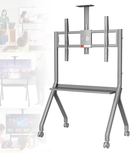 Adjustable le TV Stand on Wheels for 32 70 TVs Silver Rolling Cart with 4 Lockable Wheels and Tray Perfect for Office Classroom Home and Presentats.