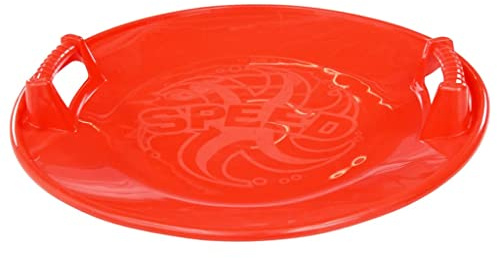 Ordellia Rundschlitten Rot aus PP 66,5 cm, Schlitten Rodel Bob Gleiter für Schnee und Hang, mit Sitz und Griffen für Familie Freizeit Ausflug Winter Sport Outdoor Abfahrt
