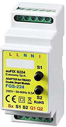 Eutonomy Adapter euFIX für die DIN-Schiene für FIBARO Double Smart Module mit Knöpfen, euFIX S224