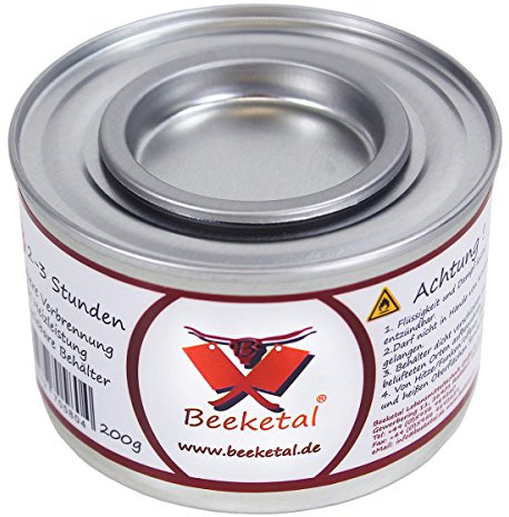 Beeketal Brennpaste - 48 x 200g Sicherheitsbrennpaste Dosen, ca. 2-3 Std. Brenndauer pro Dose, sauber und geruchlos, für z.B. Fondue oder Chafing Dish Speisewärmer - 48er Pack (48 x 200g Dosen)
