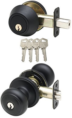 Copper Creek CKDB141BC Pomo de Puerta Colonial con Llave Igual con combinación de Cerrojo, Negro, 081