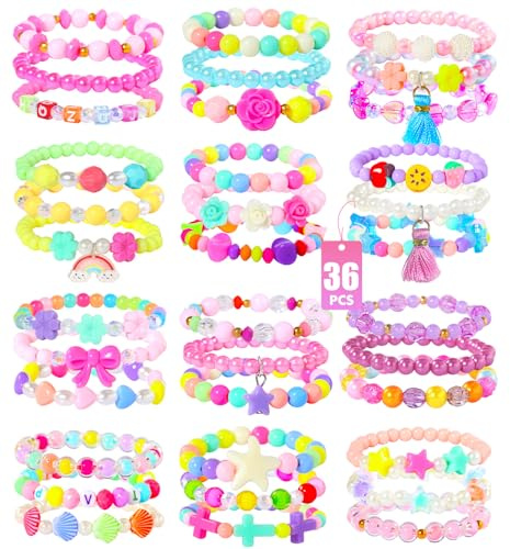 PinkSheep Bracelets for Girls Jewelry: 36 Pcs Kids Bracelets, Kids Jewelry Age 3 4 5 6 7 Princess Girl Bracelets Party Favors Christmas Gift