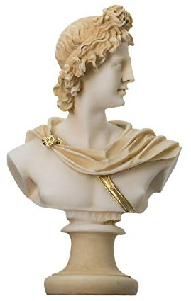BeautifulGreekStatues Apollo Gott der Musik Poesie Kunst Goldton Alabaster Büste Statue Skulptur 15cm