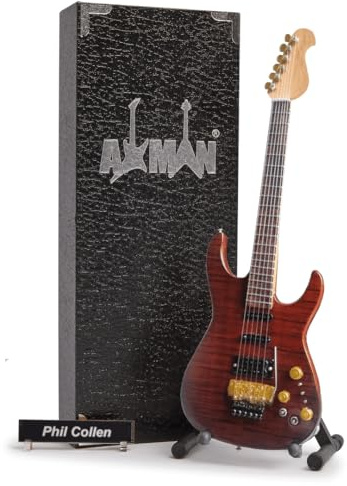 AXMAN Miniatur-Gitarre PC1 Jackson - Handgefertigte Holz-Gitarre im Maßstab 1:4 - Inklusive Displaybox, Namensschild und Miniatur-Gitarrenständer - Musikgeschenk für Phil Collen Fans