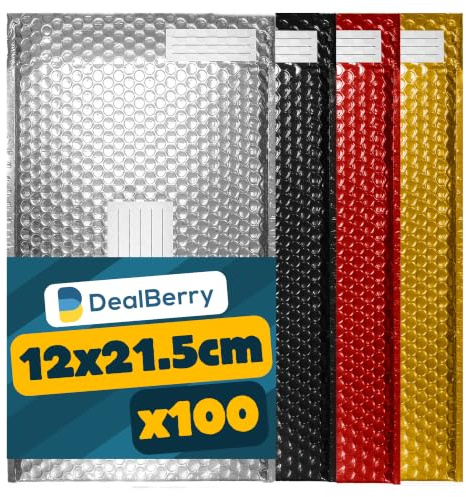 100 Pack Padded Bubble Envelopes | Bubble Wrap Envelope | Packaging Poly Bags | Bubble Shipping Mailer | Metallic Shipping Envelopes | Address & Return Box | Single Random Colour | Size B | 140x215mm