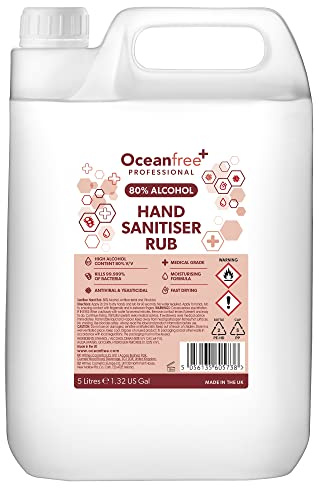 80% Alcohol Hand Sanitiser Liquid Rub - 5L Litre - Kills 99% Bacteria, Germs - Sanitizer (Single)