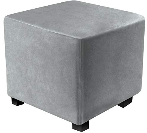 DUJUIKE Ottoman-Bezüge, Schonbezug, quadratisch, Ottoman-Bezüge, Schutz für Fußstütze, Fußhocker, Möbel, Stretch, bequemer Samt mit elastischer Unterseite (L&W: 33–46 cm, H: 38–46 cm, Hellgrau)