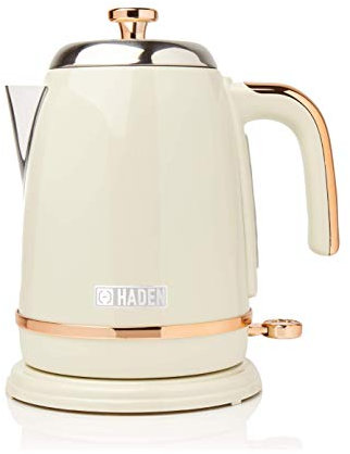 Haden Salcombe Cream Kettle - 1.7L, Rapid Boil, Auto Shut-off, Cordless Base - Lightweight Stainless Steel Electric Kettle, BPA Free - Easy To Use - Easy Pour Spout