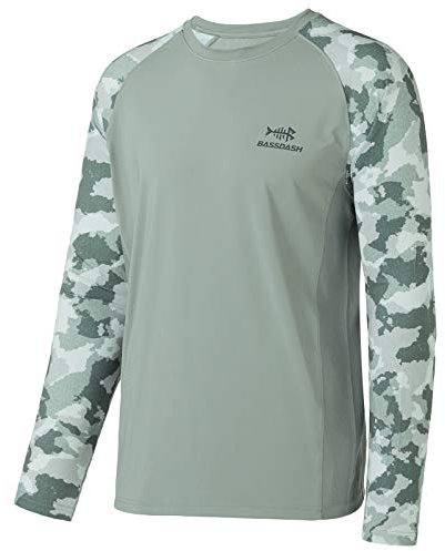 Bassdash UPF 50 Tee da Pesca per Uomini Camo Camicia a Maniche Lunghe Felpe ad Asciugatura Rapida