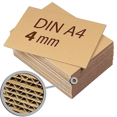 30 planchas de Cartón Corrugado A4 (210 x 297 mm), Laminas de cartón ondulado rígido 4 mm marrón kraft, para manualidades, envíos, cajitas, maquetas