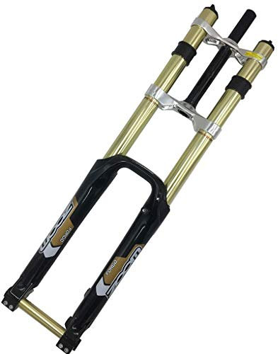 TYXTYX VTT Fourche à Suspension AM, 26 Pouces Double épaule DH Fourche Avant de vélo Freins à Disque VTT Fourche Avant de Descente avec Amortissement