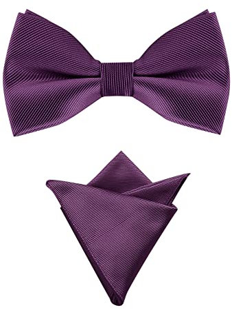 Allegra K Herren Hochzeitsfeier Vorgebundene Einfarbig Fliege Einstecktuch Set Dunkelviolett One Size