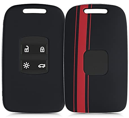 kwmobile Autoschlüssel Hülle kompatibel mit Renault 4-Tasten Smartkey Autoschlüssel (nur Keyless Go) - Hardcover Schutzhülle Schlüsselhülle Cover Rallystreifen Sidelines Rot Schwarz