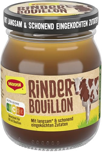 MAGGI Rinder Bouillon, pastöse Rinderbrühe im Glas, schonend eingekocht, sofort verwendbar & frei dosierbar, 1er Pack (1 x 160g)