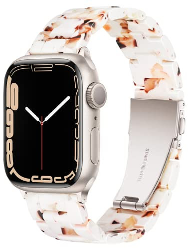 Light Compatible with Apple Watch Strap Series 10 42mm 41mm 40mm 38mm, Fashion Resin iWatch Strap for Women Men Bracelet with Stainless Steel Clasp for Apple Watch Series 10 SE 9 8 7 6 5 4 3 2 1