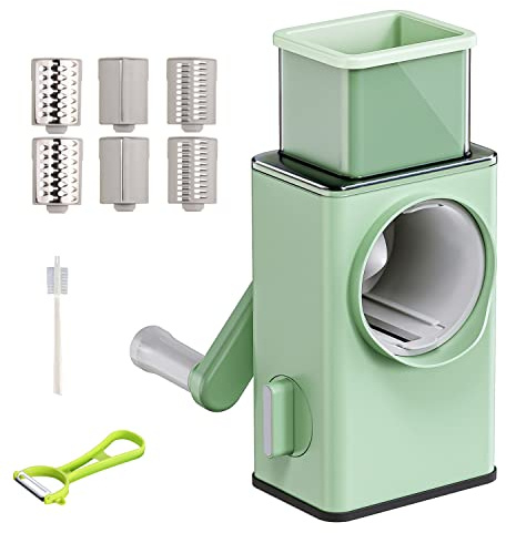 ERGONOW Mandoline Ronde Trancheuse à Légumes Trancheuse à Salade Broyeur Grand Port d'alimentation Base Ventouse Cutter pour Légumes, Fruits, Cookies, OREO, Noix (Vert)