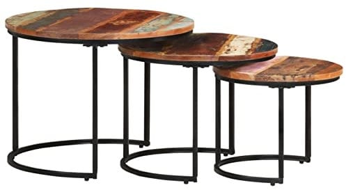 Gecheer 3er Set Couchtisch Satztische Satztisch-Set Beistelltisch in Massivem Recyceholz, Wohnzimmertisch Tischset Tisch Runder Seitentisch Sofatisch Kaffeetisch Tisch-Set Altholz Massiv
