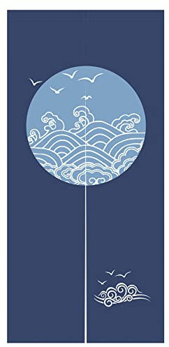 LIGICKY Noren Doorway Curtain Japanese Style Wave Birds Printed Cotton Linen Window Treatment Door Tapestry for Home Decoration 85 x 120 cm,Navy Blue