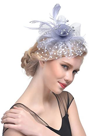 ITODA Fascinator Damen Feder Haarschmuck Hut Mesh Schleier Haarschmuck mit Haarklammer Stirnband Vintage Haarreif Elegant Damenhut Blumen Partyhut Kirche Brautparty Hochzeit Cocktail Beerdigung