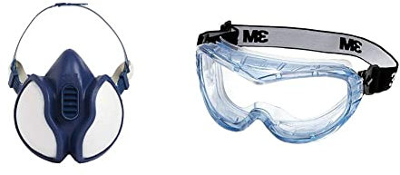 3M Atemschutz-Maske 4251+, A1P2, Halbmaske für Farbspritzarbeiten, 1 Maske & Vollsichtschutzbrille Fahrenheit FheitAF – Schutzbrille mit AS, AF & UV Beschichtung
