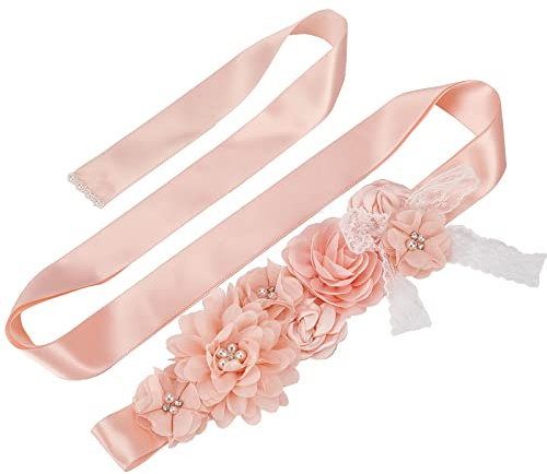 CRASPIRE Cinturón Nupcial Mujer Embarazada Perla Flores Faja Satén Vestido de Noche Cinturón Rosa Faja Cristales Diamante de Imitación Lazo de Encaje Accesorios de Boda Cinturón de Dama