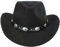 Schwarzer Cowboy-Cowgirl-Hut für Damen und Herren, Western-Stil, breite Krempe, Filz, Fedora-Hut mit abnehmbarer Gürtelschnalle, Schwarz , M